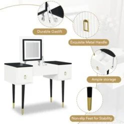 43.3" Modern Vanity Table Set With Flip-Up Mirror, LED Lights And Storage - ModernLuxe -Baxton Studio Shop GUEST e371e8fd 6258 4ba7 934c 6bb4053fe2d6