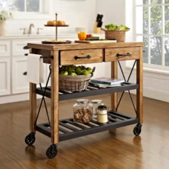 Roots Rack Industrial Kitchen Cart Wood/Natural - Crosley -Baxton Studio Shop GUEST e3dc2925 8563 48d4 9818 f6a60b05169b