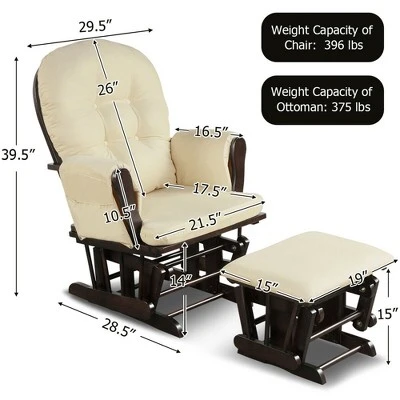 Costway Glider And Ottoman Cushion Set Wood Baby Nursery Rocking Chair 1 Costway Glider And Ottoman Cushion Set Wood Baby Nursery Rocking Chair