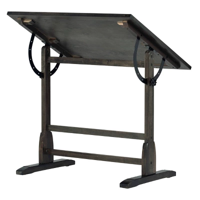 Vintage Solid Wood Drawing/Drafting Table With 36" Wide Adjustable Top Distressed Black - Studio Designs 2 Vintage Solid Wood Drawing/Drafting Table With 36" Wide Adjustable Top Distressed Black - Studio Designs - Image 2