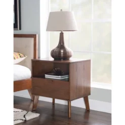 Reid 1 Drawer Nightstand Walnut - Linon -Baxton Studio Shop GUEST e4252ff1 7530 420e 8773 bed4603f0992