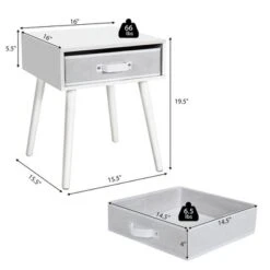 Costway Mid-Century Nightstand End Accent Bedside Table W/ Fabric Drawer Rustic White 11 Costway Mid-Century Nightstand End Accent Bedside Table W/ Fabric Drawer Rustic White -Baxton Studio Shop GUEST e497672a 4ee5 4d24 a129 6dd84be8529d