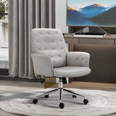 Vinsetto Mid-Back Tufted Velvet Fabric Home Office Desk Chair With Adjustable Height Swivel Adjustable Task Chair With Padded Armrests Light Gray 2 Vinsetto Mid-Back Tufted Velvet Fabric Home Office Desk Chair With Adjustable Height Swivel Adjustable Task Chair With Padded Armrests Light Gray - Image 2