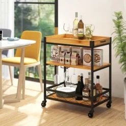 Costway 3-Tier Wine Bar Cart Rolling Rack Serving Trolley Detachable Top & Glass Holder -Baxton Studio Shop GUEST e562d540 d628 46a0 b93e 9632dfe2d188