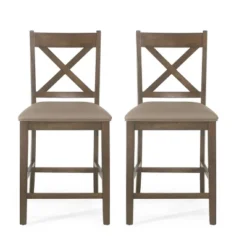 2pc Emory Farmhouse Upholstered Wood Counter Height Barstools - Christopher Knight Home -Baxton Studio Shop GUEST e5ac4a09 f388 491c a8e4 a0d587106bb8