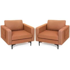Costway Set Of 2 Fabric Accent Armchair Single Sofa W/ Side Storage Pocket -Baxton Studio Shop GUEST e5b8502f e686 484c 82d9 183846e6eb98
