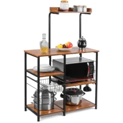Costway 4-Tier Vintage Kitchen Baker's Rack Utility Microwave Stand W/ Basket & 5 Hooks -Baxton Studio Shop GUEST e610a51d 9e16 45f6 8ba8 fa48df814627