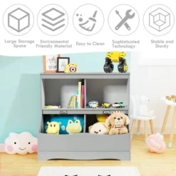 Costway Children's Multi-Functional Bookcase Toy Storage Bin Kids Floor Cabinet GreyWhite -Baxton Studio Shop GUEST e7491f08 0a79 4b5b 9b54 8342b0f5f826