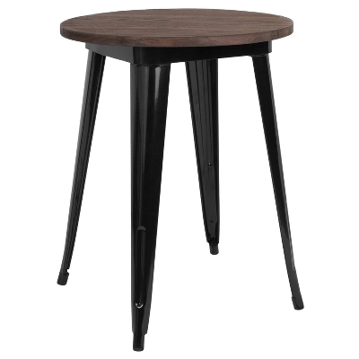 Merrick Lane 24" Round Metal Indoor Table With Galvanized Steel Frame And Rustic Wood Top 6 Merrick Lane 24" Round Metal Indoor Table With Galvanized Steel Frame And Rustic Wood Top - Image 6