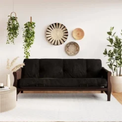 Full Chester Wood Arm Futon Frame With 8" Microfiber Mattress - Room & Joy -Baxton Studio Shop GUEST e813466a 9856 4b25 b6a7 1f3c4e5022e9