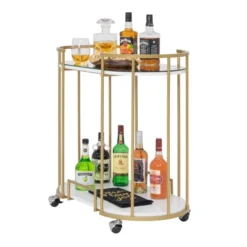Pavillion 2 Tier Oval Bar Serving Cart Shelves With Glass Mirror Gold - Studio Designs -Baxton Studio Shop GUEST e82831f3 525c 428b a8d4 a6da788844a0