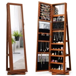 Costway 360degree Rotatable Jewelry Cabinet 2-in-1 Lockable Mirrored Organizer -Baxton Studio Shop GUEST e8c519bb d19e 4a33 aad2 1fefe023e481