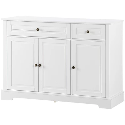 HOMCOM Sideboard Buffet Cabinet, Modern Kitchen Cabinet With 2 Drawers And Adjustable Shelves, Coffee Bar Cabinet For Living Room, White 3 HOMCOM Sideboard Buffet Cabinet, Modern Kitchen Cabinet With 2 Drawers And Adjustable Shelves, Coffee Bar Cabinet For Living Room, White - Image 3