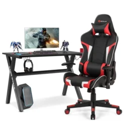 Costway X-Shaped Gaming Desk & Racing Style Massage Chair Set Home Office Black+White/Blue/Grey/Red -Baxton Studio Shop GUEST e9703243 e3b2 497e a1ec c5ad1f6dfe46