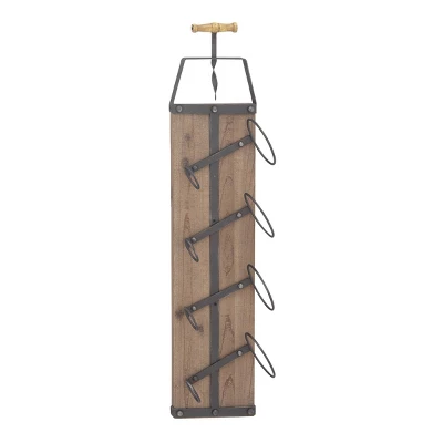 Industrial Wood Wall Wine Rack Brown - Olivia & May 4 Industrial Wood Wall Wine Rack Brown - Olivia & May - Image 4