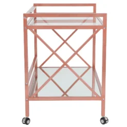 Merrick Lane Rolling Bar Cart Contemporary Kitchen Serving Cart With Mirrored Bottom Shelf And Crisscross Rose Gold Metal Frame -Baxton Studio Shop GUEST ea7a8c5a 7114 44ec b458 0e158b8af36f