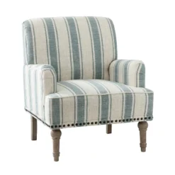 Venere Bedroom Wooden Upholstered Armchair With Nailhead Trim And Unique Stripe Design | ARTFUL LIVING DESIGN -Baxton Studio Shop GUEST eaa28521 6ac2 40c7 868b 8bf7d9cad4f8