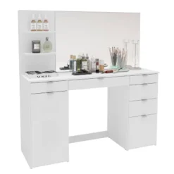 Amelia Vanity Table With Mirror White - Polifurniture -Baxton Studio Shop GUEST ead04b46 4f27 4398 a4f9 59ddcc2477b1