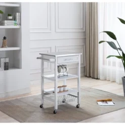 Hennington Kitchen Cart With Stainless Steel Top White - Boraam 21 Hennington Kitchen Cart With Stainless Steel Top White - Boraam -Baxton Studio Shop GUEST ead6a635 758e 43e6 8e41 6806fa8ce081