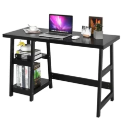 Tangkula Trestle Computer Desk Indoor Office Workstation For Home Office With 2-Tier Storage Shelves -Baxton Studio Shop GUEST eb4ebc6e 2bb4 4c54 997b 89642036ac24