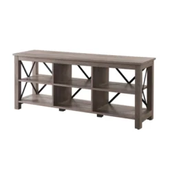 58" Open Back TV Stand In Gray Oak Wood With Metal Black Accents - Henn&Hart -Baxton Studio Shop GUEST ebab1d1e 8afd 4dd4 b2fa bf137aa91da0