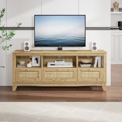 55" Traditional Natural Wood TV Stand For TVs Up To 60" With Drawer - Home Essentials 10 55" Traditional Natural Wood TV Stand For TVs Up To 60" With Drawer - Home Essentials - Image 10