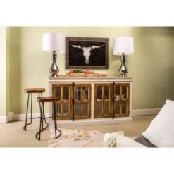 Tucker Credenza With Clear Tempered Glass Window White/Natural - Stylecraft -Baxton Studio Shop GUEST ebe2c9b2 eca3 4587 951a 5114e4a8ef4b