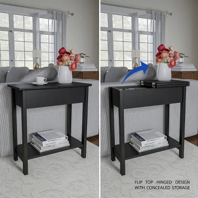 Hastings Home Flip-Top End Table With Hidden Hinged Storage Compartment And Lower Shelf - Matte Black 3 Hastings Home Flip-Top End Table With Hidden Hinged Storage Compartment And Lower Shelf - Matte Black - Image 3