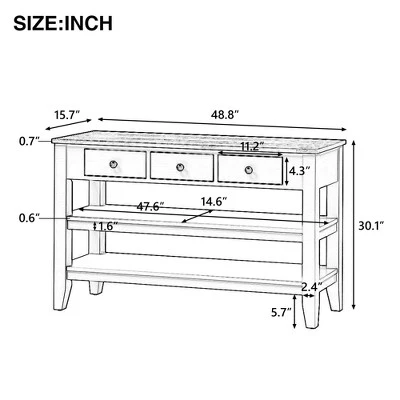 48" Solid Wood Top Modern Living Room Console Table With 3 Drawers And 2 Shelves - ModernLuxe 2 48" Solid Wood Top Modern Living Room Console Table With 3 Drawers And 2 Shelves - ModernLuxe - Image 2