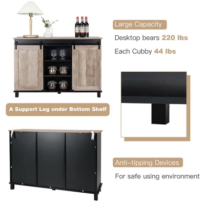 Costway Kitchen Buffet Storage Cabinet Sideboard W/ Sliding Barn Doors Adjustable Shelf 2 Costway Kitchen Buffet Storage Cabinet Sideboard W/ Sliding Barn Doors Adjustable Shelf - Image 2