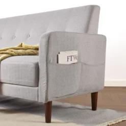 Adair Mid Century Modern Loveseat With Armrest Pockets Tufted Linen Fabric Light Gray - Mellow -Baxton Studio Shop GUEST ee885a55 1280 44d7 8304 3e7daaf4a863