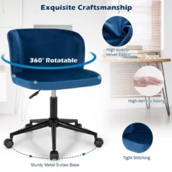 Costway Velvet Home Office Leisure Vanity Chair Armless Adjustable Swivel PinkBlue -Baxton Studio Shop GUEST eeb00127 c685 430c 9e96 d1d064042da1