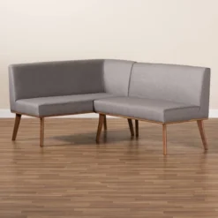 2pc Odessa Mid-Century Modern Fabric Upholstered Wood Dining Corner Sofa Bench Set Walnut/Brown/Gray - Baxton Studio -Baxton Studio Shop GUEST ef9c5bab 5ce0 421f 8e26 1dee37c3255f