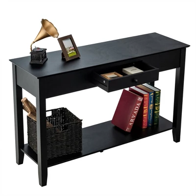 Costway Console Table With Drawer Shelf 2 Tier Sofa Side Accent Table Black 5 Costway Console Table With Drawer Shelf 2 Tier Sofa Side Accent Table Black - Image 5