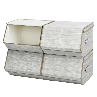 Costway Stackable Large Bins Cubes W/Lids Storage Organizers W/Linen&Oxford Fabric 4 Sets 9 Costway Stackable Large Bins Cubes W/Lids Storage Organizers W/Linen&Oxford Fabric 4 Sets - Image 9