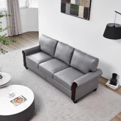 Eulalia Transitional Leather 82"Wide Sofa With Rolled Arms And Solid Wood Legs | ARTFUL LIVING DESIGN -Baxton Studio Shop GUEST f07a2f2a 6dbb 4b6f a969 e4cbfccabffd