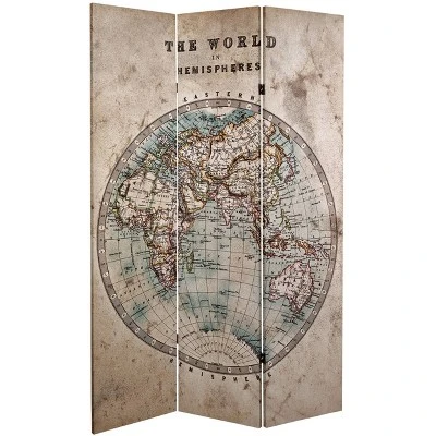 6" Double Sided Vintage Globe Canvas Room Divider Beige - Oriental Furniture 2 6" Double Sided Vintage Globe Canvas Room Divider Beige - Oriental Furniture - Image 2
