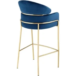 Studio 55D Champagne Gold Bar Stool 31 3/4" High Modern Blue Velvet With Backrest Footrest For Kitchen Counter Height Island -Baxton Studio Shop GUEST f0a13095 37c8 4ff9 813f 0304ae0f47a5