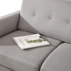 Adair Mid Century Modern Loveseat With Armrest Pockets Tufted Linen Fabric Light Gray - Mellow -Baxton Studio Shop GUEST f0b76967 4cc9 4549 8b9e bd4c9327f47a