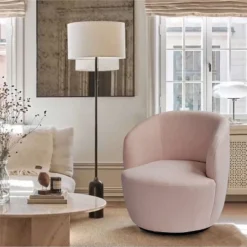 Bella 28'' Seat Width Contemporary Farmhouse,Upholstered Linen Swivel Chair, Armrest 360° Swivel Nursery Chair-The Pop Maison -Baxton Studio Shop GUEST f0c94b00 8178 403b a168 56fd3db3d57d