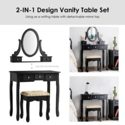 Tangkula Vanity Table Set W/ 360° Rotating Oval Mirror & Drawers Black/White -Baxton Studio Shop GUEST f0ec5c5c 4568 4d0d a16a f33c8713071e