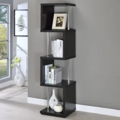Baxter 4 Shelf Zig Zag Bookcase With Chrome Details - Coaster