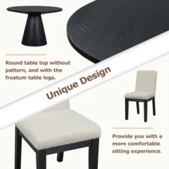 5 PCS Dining Table Set, Retro Round Table With 4 Upholstered Chairs-ModernLuxe -Baxton Studio Shop GUEST f120438f 0166 429a 9862 42bcb706778b