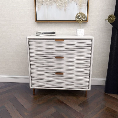 Contemporary Carved Woven Pattern 3 Drawer Wood Cabinet White - Olivia & May 10 Contemporary Carved Woven Pattern 3 Drawer Wood Cabinet White - Olivia & May - Image 10