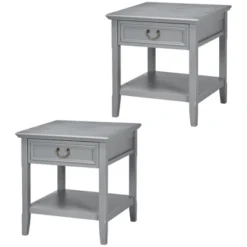 HOMCOM Vintage Side Table For Living Room Or Bedroom Storage End Table With Antique Handle Drawer & Shelf, Wooden Side Table, Set Of 2, Gray -Baxton Studio Shop GUEST f1738bff 1a6c 4290 a15e 35d342ffd3ee
