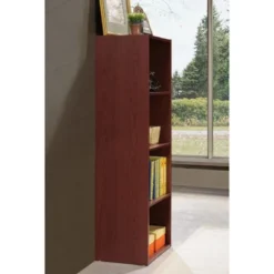 Hodedah Import 12 D X 16 W X 47 H Inch 4 Shelf Bookcase Storage Organizer Solution For Living Room, Bedroom, Or Office, Mahogany Wood Finish -Baxton Studio Shop GUEST f17b5f9d e156 4c6e b707 92b0d46468c8