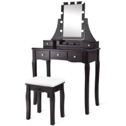 Tangkula LED Vanity Table Makeup Dresser Desk W/Drawers &Cushioned Stool Black/Brown/White 20 Tangkula LED Vanity Table Makeup Dresser Desk W/Drawers &Cushioned Stool Black/Brown/White -Baxton Studio Shop GUEST f1e23b87 a27b 43fd 85b2 b6378d08cc3e