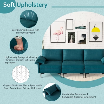 Costway Modern Modular Fabric 3-Seat Sofa Couch With Socket USB Ports & Metal Legs Grey/Blue 7 Costway Modern Modular Fabric 3-Seat Sofa Couch With Socket USB Ports & Metal Legs Grey/Blue - Image 7