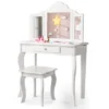 Costway Kid Vanity Table Set With Tri-folding Mirror 2-in-1 Makeup Dressing Table Stool Set