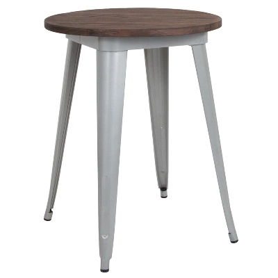 Merrick Lane 24" Round Metal Indoor Table With Galvanized Steel Frame And Rustic Wood Top 7 Merrick Lane 24" Round Metal Indoor Table With Galvanized Steel Frame And Rustic Wood Top - Image 7
